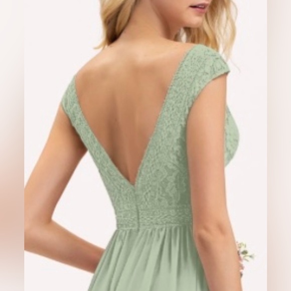 JJs House | Dresses | Bridesmaid Gown Chiffon Sage Green With Lace Top ...